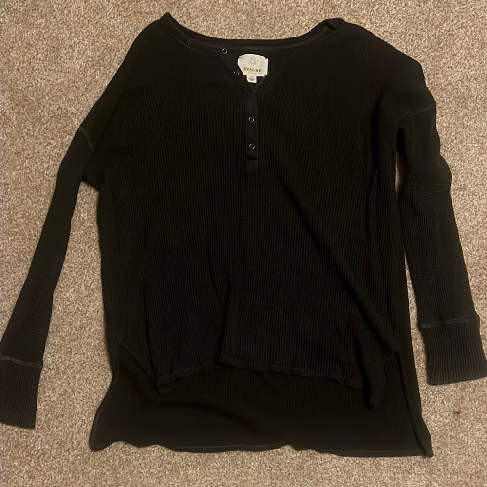 Black Long Sleeve Henley Top